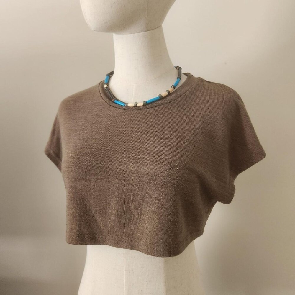Fashion Nova Brown Breezy Cropped Short Sleeve Top. Size Small.